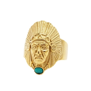 Anello Vintage Testa di Capo Indiano per Uomo in Acciaio Inossidabile Con Strass Verde Intarsiato Hip Hop Retro Gioielli Regalo