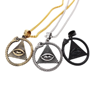 Vintage Titanium Steel All-Seeing Eye Ouroboros Pendant Mystical Triangle Snake Necklace Jewelry For Men Women Gift