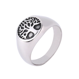 Vintage Titanium Steel Tree Of Life Signet Ring For Men Women Minimalist Round Polished Finger Band Jewelry Gift