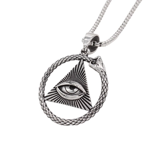 Retro stainless steel necklace featuring Eye of Providence pendant with Ouroboros design