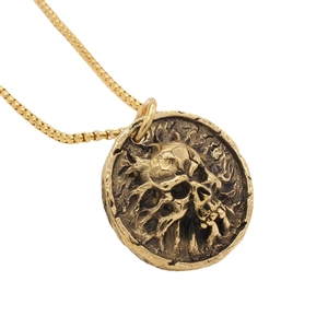 Collier médaillon crâne vintage en or avec chaîne vénitienne en acier inoxydable