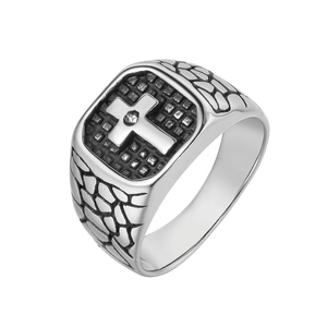 Vintage Titanstahl Kreuz Ring Für Herren Persönlichkeit Gravierte Textur Strass Eingelegt Retro Punk Band Ring Schmuck