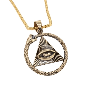 Vintage gold Ouroboros pendant necklace with All-Seeing Eye in retro stainless steel