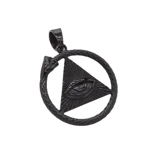 Men's retro black steel necklace featuring the Eye of Providence and Ouroboros pendant