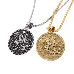 Retro Medieval Knight St George Dragon Relief Pendant For Men Titanium Steel Ancient Greek Ares Round Coin Pendant Jewelry