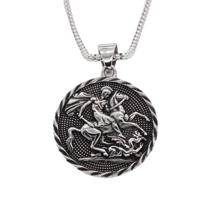 Retro Saint George and the Dragon relief pendant in silver titanium steel