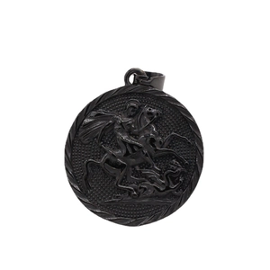 Vintage Saint George and Dragon relief pendant in black stainless steel for men