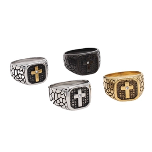 Vintage-Edelstahl-Kreuzringe für Herren in Schwarz, Silber und Gold-Finishing