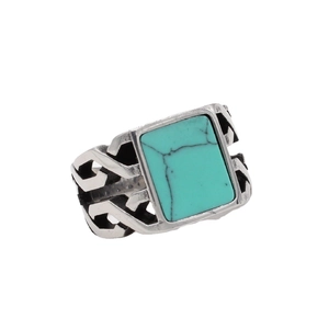 Vintage stainless steel ring for men featuring a rectangular green turquoise stone