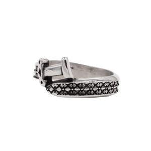 Vintage silver punk belt buckle ring in durable titanium steel with textured lattice pattern