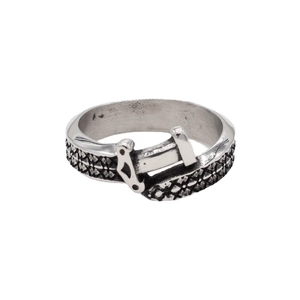 Vintage punk silver belt buckle ring with intricate diamond mesh texture in titanium steel