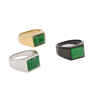 Simple Titanium Steel Emerald Ring Fashion Personality Geometric Square Green Stone Wide Band Signet Ring For Men Women
