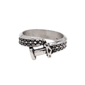 Vintage gothic sword ring in punk style made of oxidized stainless steel for men