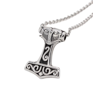 Retro Viking Thor Hammer Mjolnir Pendant Necklace For Men Titanium Steel Nordic Totem Personality Punk Jewelry Pendant