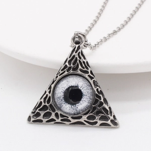 Retro Masonic All-Seeing Eye pyramid pendant necklace in vintage silver steel