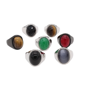 Bague Vintage en Acier Inoxydable avec Pierre Gemme Ovale pour Hommes Femmes Style de Cour Oeil de Tigre Agate Bijoux Mode