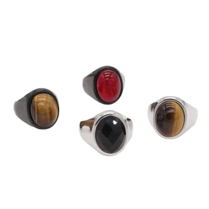 Ensemble de bagues rétro pour hommes avec œil de tigre et agate rouge en argent