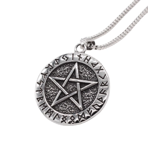 Viking Compass Pentagram Pendant Necklace Retro Rune Titanium Steel Jewelry For Men Nordic Gothic Rune Charm Necklace