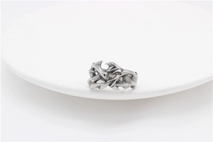 Detailed close-up of retro gothic dragon totem engraving on a titanium steel ring