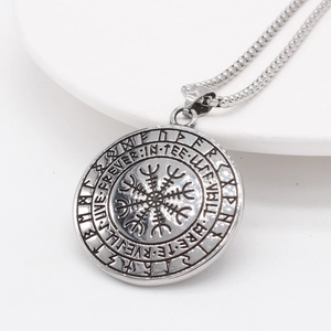Vintage Viking Vegvisir compass pendant necklace in silver stainless steel for men