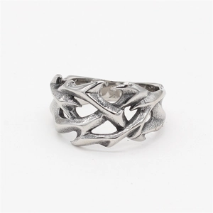 Gothic dragon totem flame pattern stainless steel ring for men in silver finish