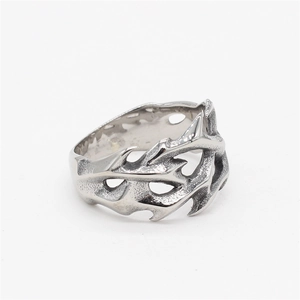 Gothic style titanium steel ring with vintage dragon flame cutout design and polished finish