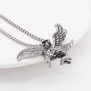 Vintage eagle pendant necklace in silver stainless steel with hip hop style wings