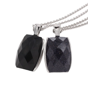 Pendentif en Pierre Gemme Rectangulaire Facetté Acier Titane Charme Géométrique Pour Homme Femme Pendentif Seul Sans Chaîne Bijoux Rétro