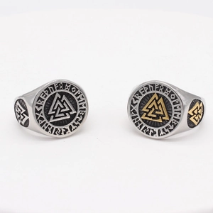 Viking Valknut signet rings for men in silver and gold with Nordic Rune engravings