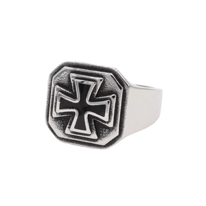 Vintage Titanium Steel Octagon Ring For Men Black Maltese Iron Cross Punk Gothic Biker Signet Ring Retro Jewelry Accessory