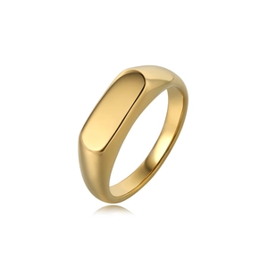 Bague chevalière rectangulaire dorée polie avec finition brillante et surface miroir