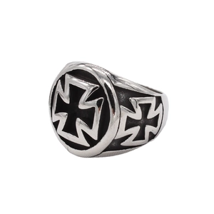 Vintage Men's Titanium Steel Cross Relief Ring Punk Goth Iron Cross Band Biker Jewelry Gift For Him Silver Black Ring