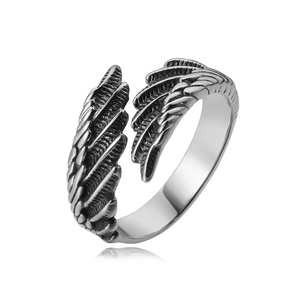 Vintage Titanium Steel Feather Wing Open Ring Retro Punk Gothic Adjustable Band Ring For Men Women Fashion Jewelry