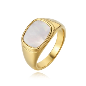 Bague Chevalière Carrée en Acier Inoxydable Minimaliste pour Hommes Femmes Rétro Plaqué Or Coquillage Noir Bijoux