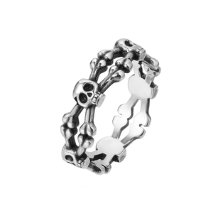 Gothic Retro Skull Titanium Steel Ring Punk Hollow Bone Design Oxidized Silver Gold Individual Unisex Jewelry Finger Ring