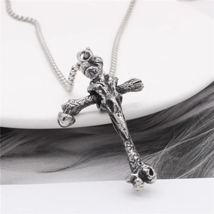Gothic viking cross pendant in bone texture finish with a stainless steel ball chain