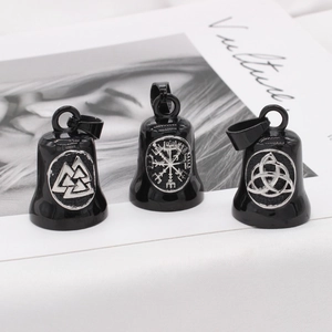 Viking Bell Pendant For Men Stainless Steel Norse Valknut Vegvisir Triquetra Symbol Biker Guardian Bell Jewelry No Chain