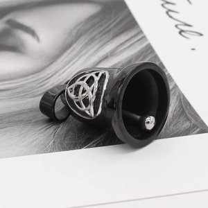 Nordic Viking bell pendant necklace in black titanium steel with Celtic Triquetra carvings