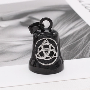 Nordic Viking bell pendant in black stainless steel with silver Triquetra Celtic knot