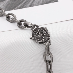 Retro stainless steel necklace with round Victory Goddess relief pendant and thick chain