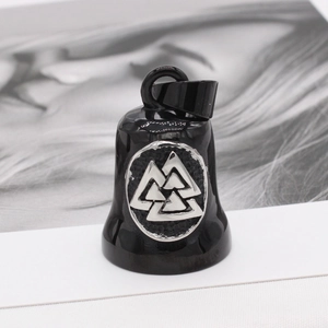 Nordic Viking Valknut bell pendant in black stainless steel for men's motorcycle necklace