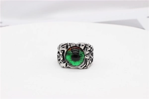 Detailed close-up of a vintage gothic demon eye ring in silver stainless steel