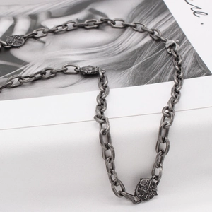 Retro punk style stainless steel chain necklace with goddess shield relief pendants