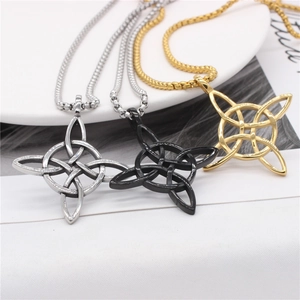 Three-color Viking Witch's Knot Celtic pendants in silver, black, and gold steel