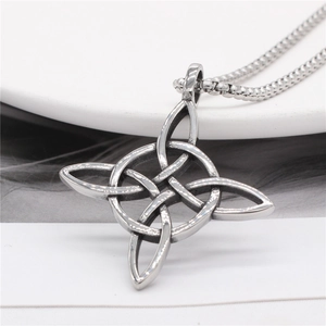 Vintage silver Viking Witch's Knot pendant necklace with classic round box chain for men