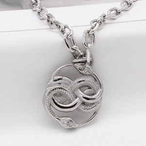 Retro stainless steel infinity snake necklace for men with detailed scale texture