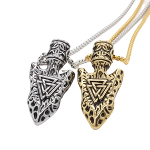 Nordic Viking Odin Valknut Triangle Rune Arrowhead Pendant Retro Stainless Steel Mythical Rune Pendant Jewelry No Chain