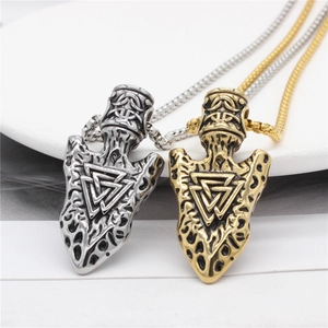 Viking Valknut arrow pendants in gold and silver finish with retro stainless steel chains