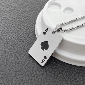 Retro Edelstahl-Halskette mit Pik-As-Poker-Anhänger und silberner Box-Kette für Herren