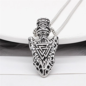 Vintage Nordic Viking Valknut symbol arrowhead pendant necklace with steel snake chain
